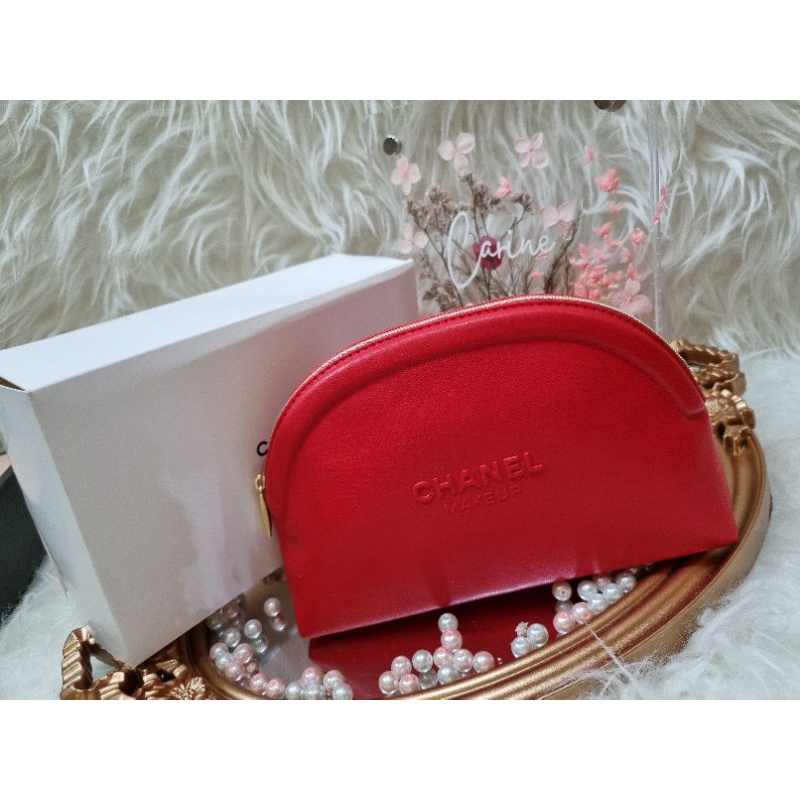 CHANEL RED LEATHER POUCH