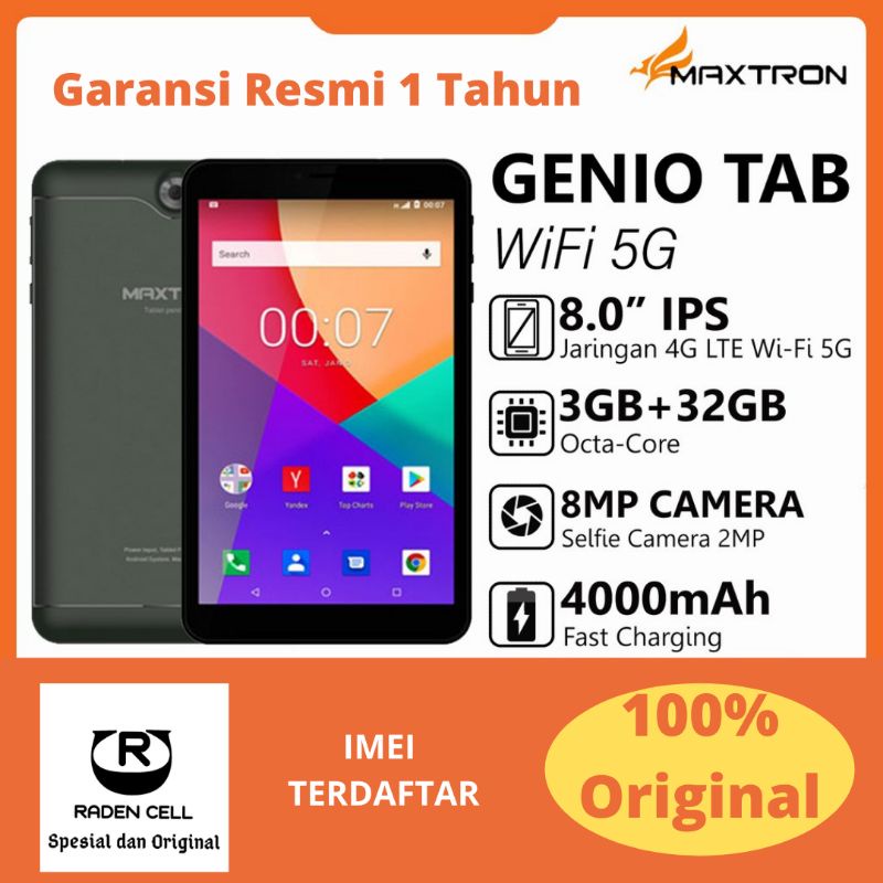 Maxtron Genio Smart Tab 8 Inch Ram 3/32 GB Tablet Android 4G LTE Murah Tab 4G Murah Garansi Resmi 1 