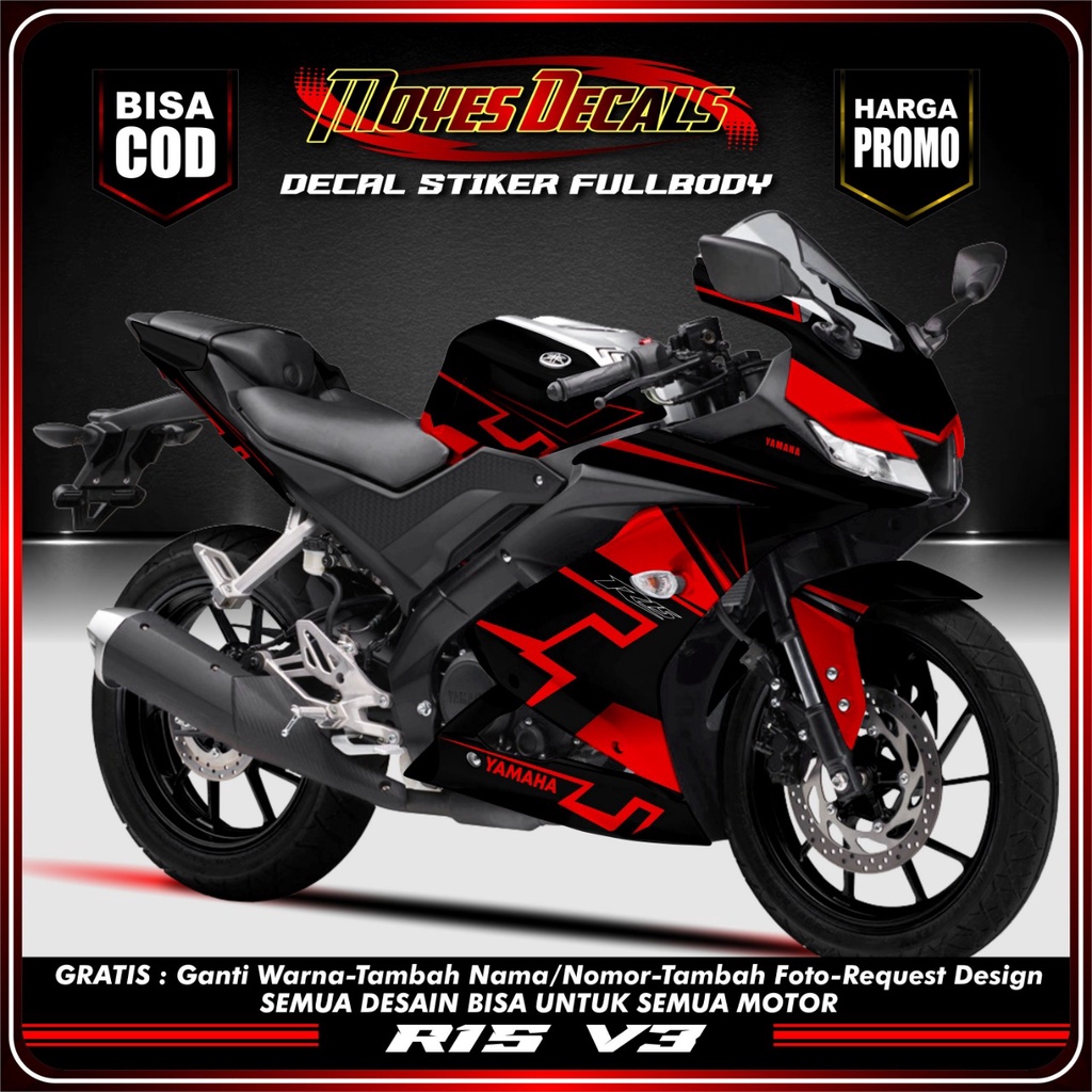 Decal R15 V3 Full Body Stiker Yamaha R15 V3 Motif Gragads Merah