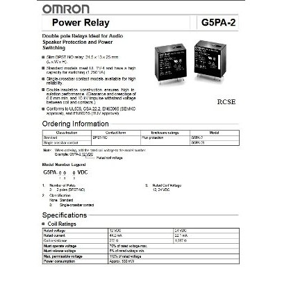 Silakan Order Power Relay G5PA2  Coil DC12V Original  Omron Berkualitas