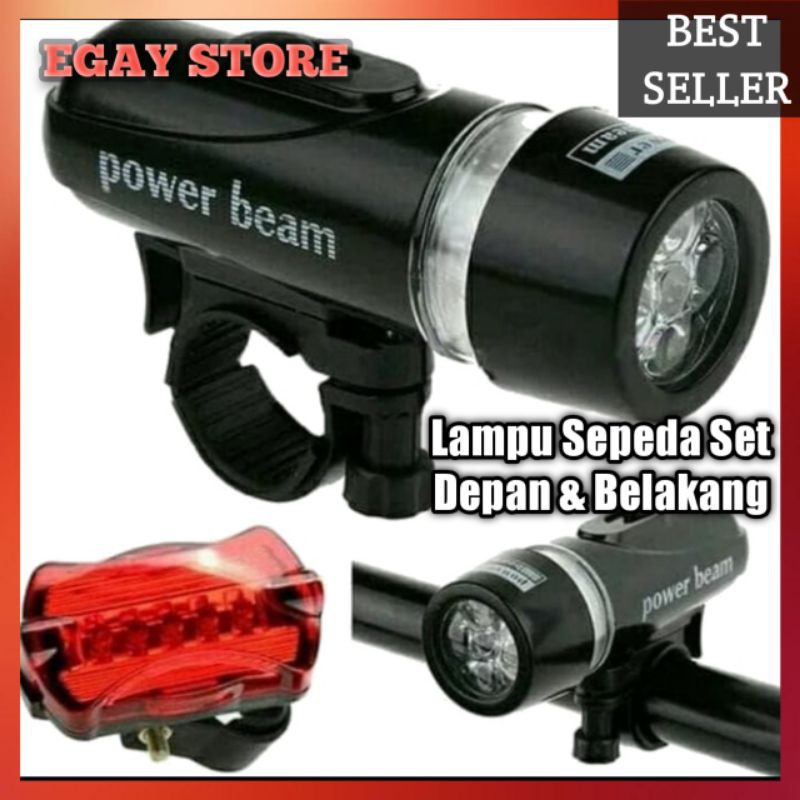 LAMPU SEPEDA SET DEPAN BELAKANG AKSESORIS SEPEDA 5 LED BIKE LAMP HB618 POWERBEAM ANTI AIR TERLARIS