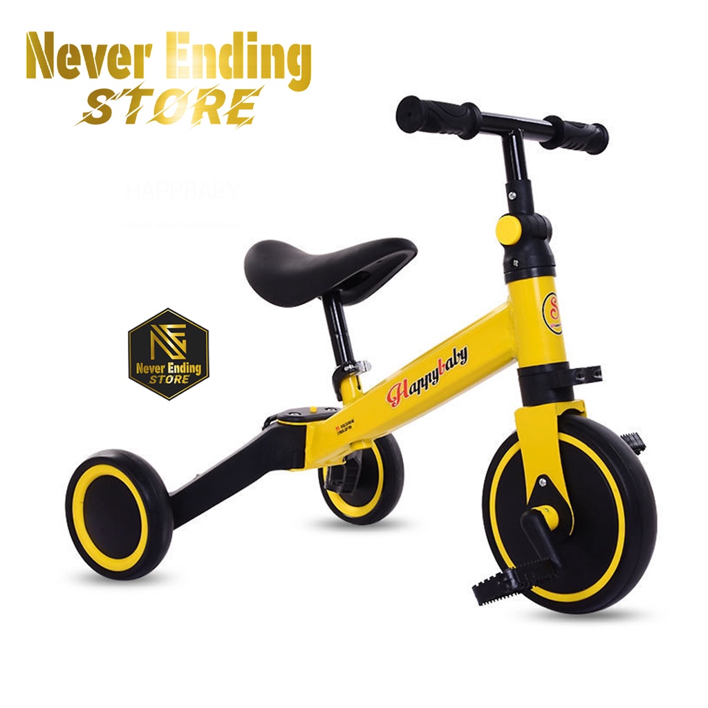 Sepeda Anak 3 in 1 Balita Perempuan Laki Laki Roda 3 Murah Mainan Sepeda Anak Kecil  Balance Bike Ride Push Bike  Sepeda Anak 1.5 tahun 2 Tahun 3 tahun 4 Tahun / Sepeda Anak HappyBaby Kuning Putih Merah
