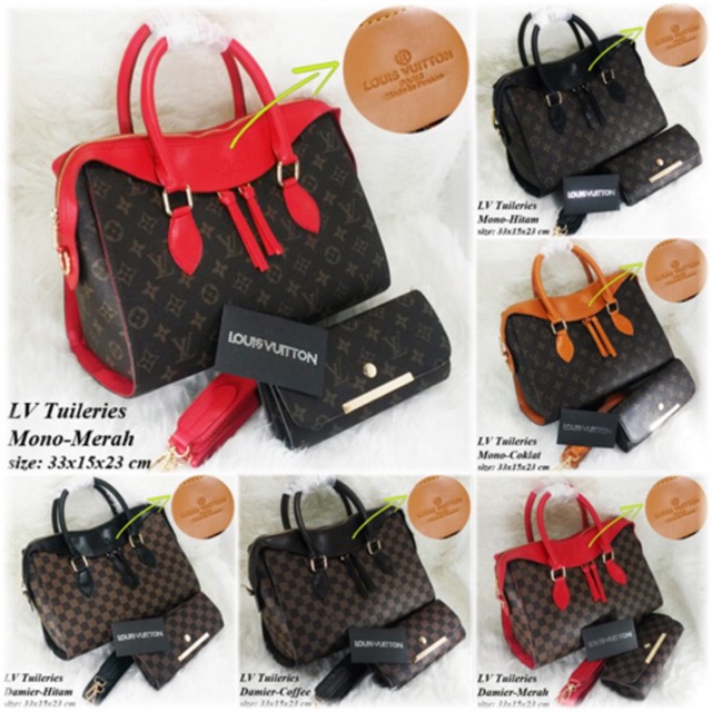 Tas wanita LV TUILERIES Set dompet