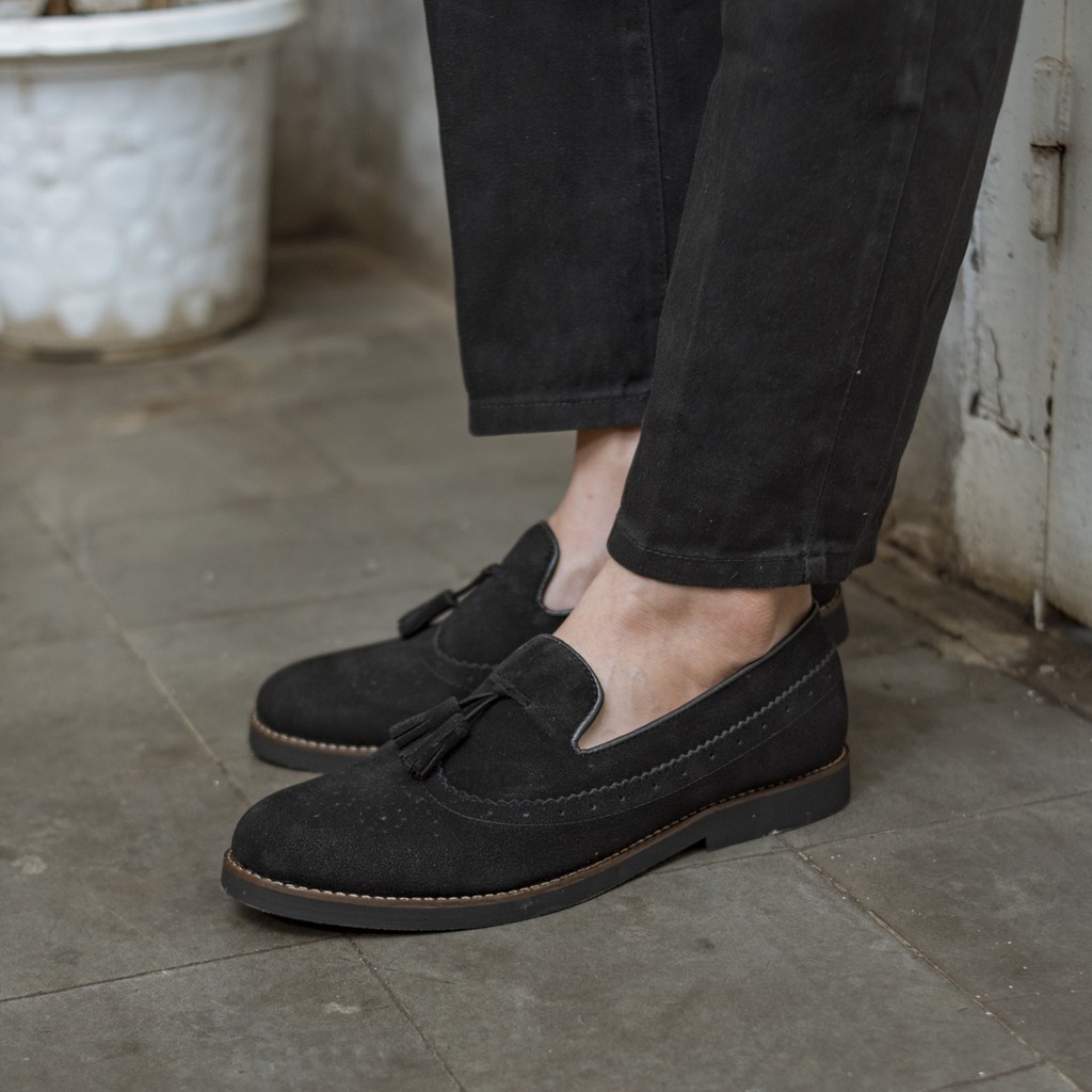 Pierre Black | Sepatu Hitam Tanpa Tali Loafers Pria Casual Kerja Formal Kantor Laki | FORIND x JACK