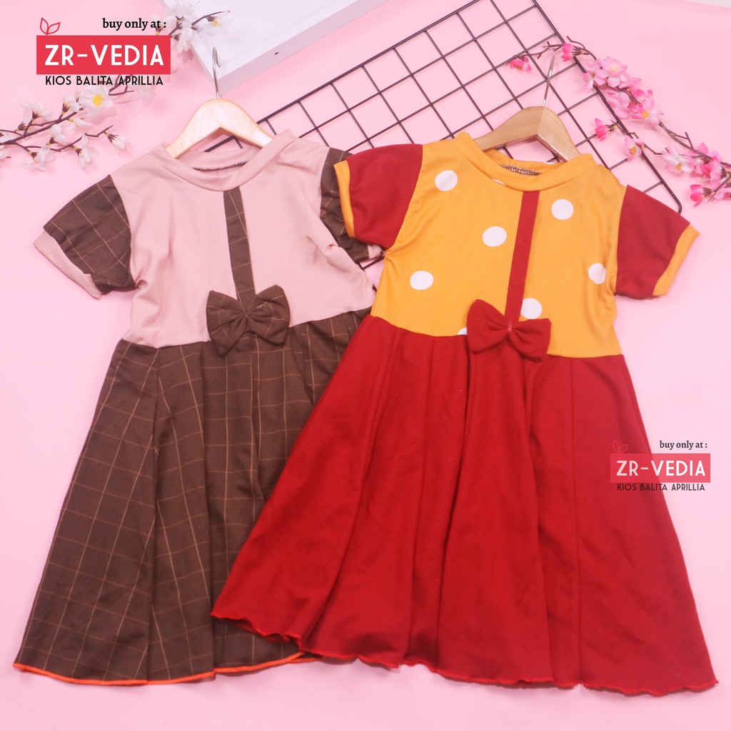 Dress Jasmine Bayi - 6 Tahun / Dres Balita Anak Perempuan Baju Lengan Adem Pita Motif Polos Murah