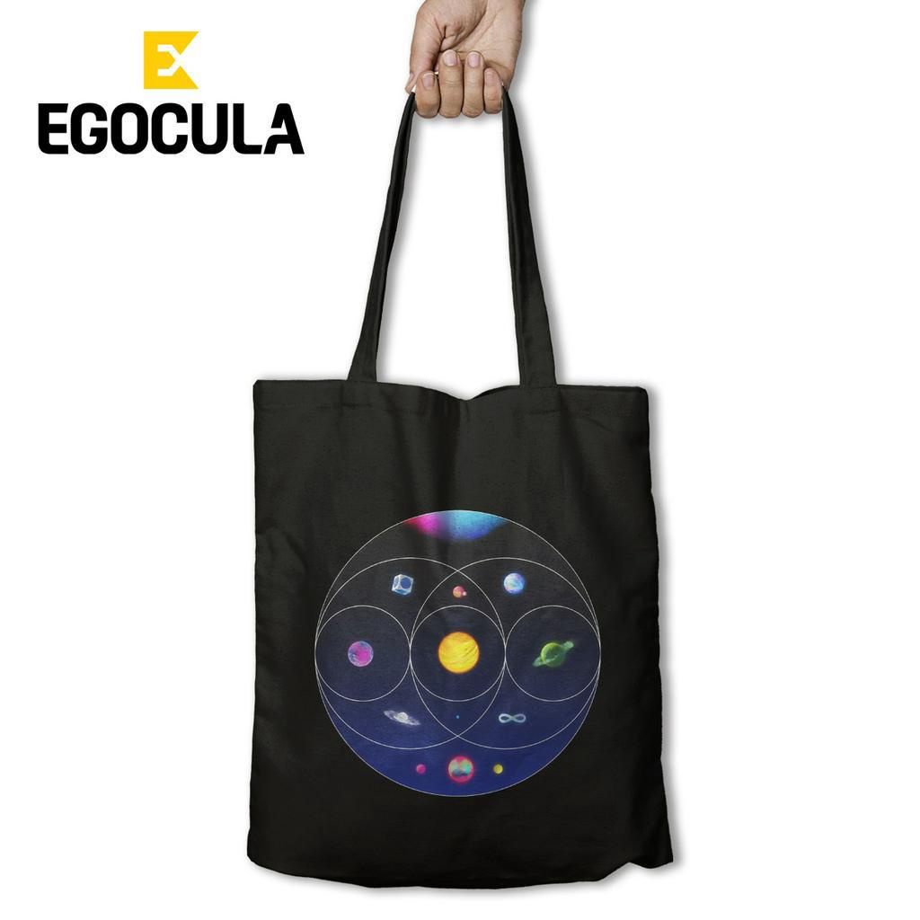 EGOCULA Tote Bag Band Coldplay Pria Wanita Tas Jinjing Sekolah Kuliah Resleting 30x40