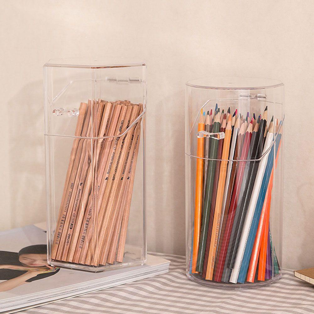 Lanfy Tempat Pulpen Transparan Hadiah Segiempat Perlengkapan Rumah/Kantor Tahan Debu Home Decor Geometric Pencil Case