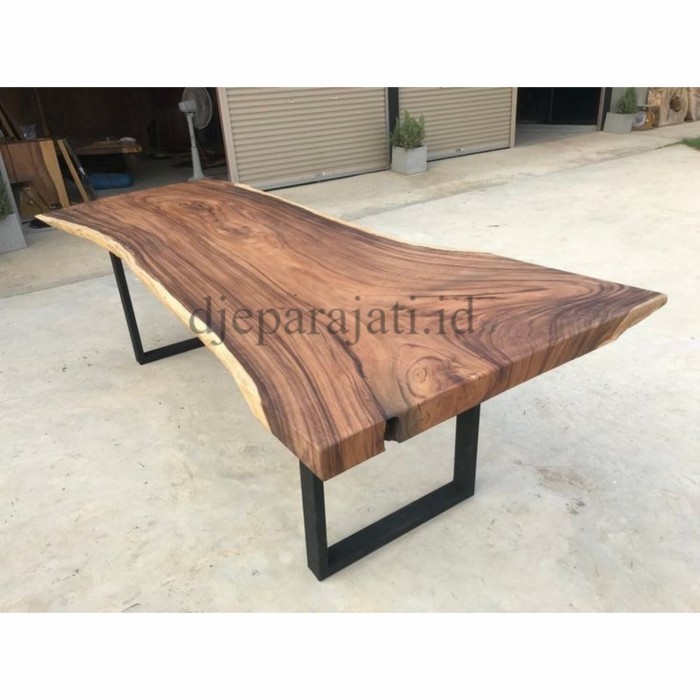 meja makan kayu trembesi solid terbaik rangka besi, meja cafe trembesi