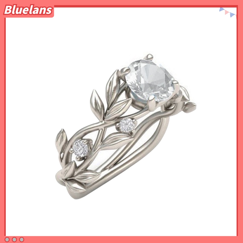 Bluelans Cincin Desain Daun Rambat Hollow Aksen Berlian Imitasi Untuk Wanita