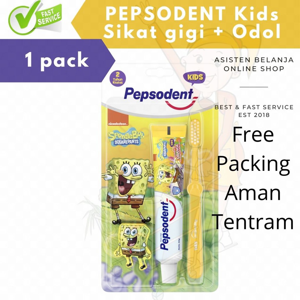 PEPSODENT Kids Sikat Gigi + Odol Anak Extra Soft 2 tahun keatas 1 Set Spongebob