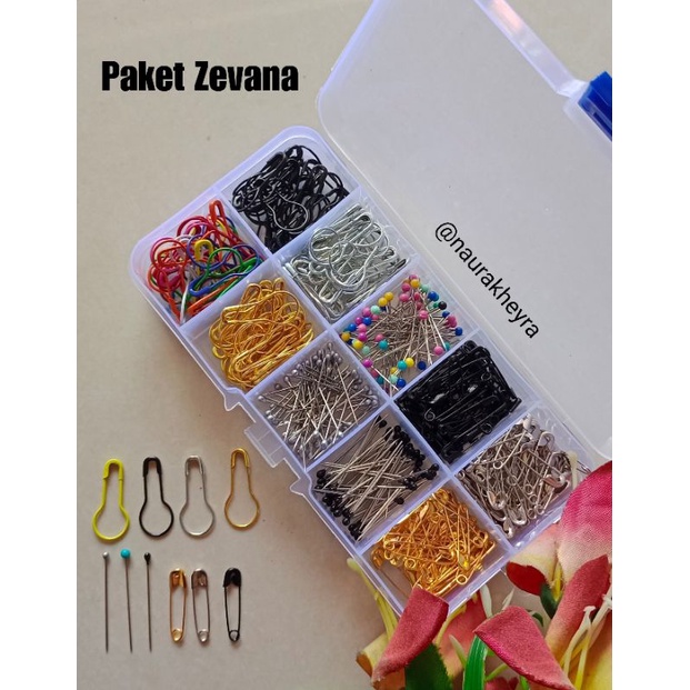 Paket pins hijab zevana / hijab kit isi jarum pentul mini  / peniti bohlam / peniti jilbab kecil