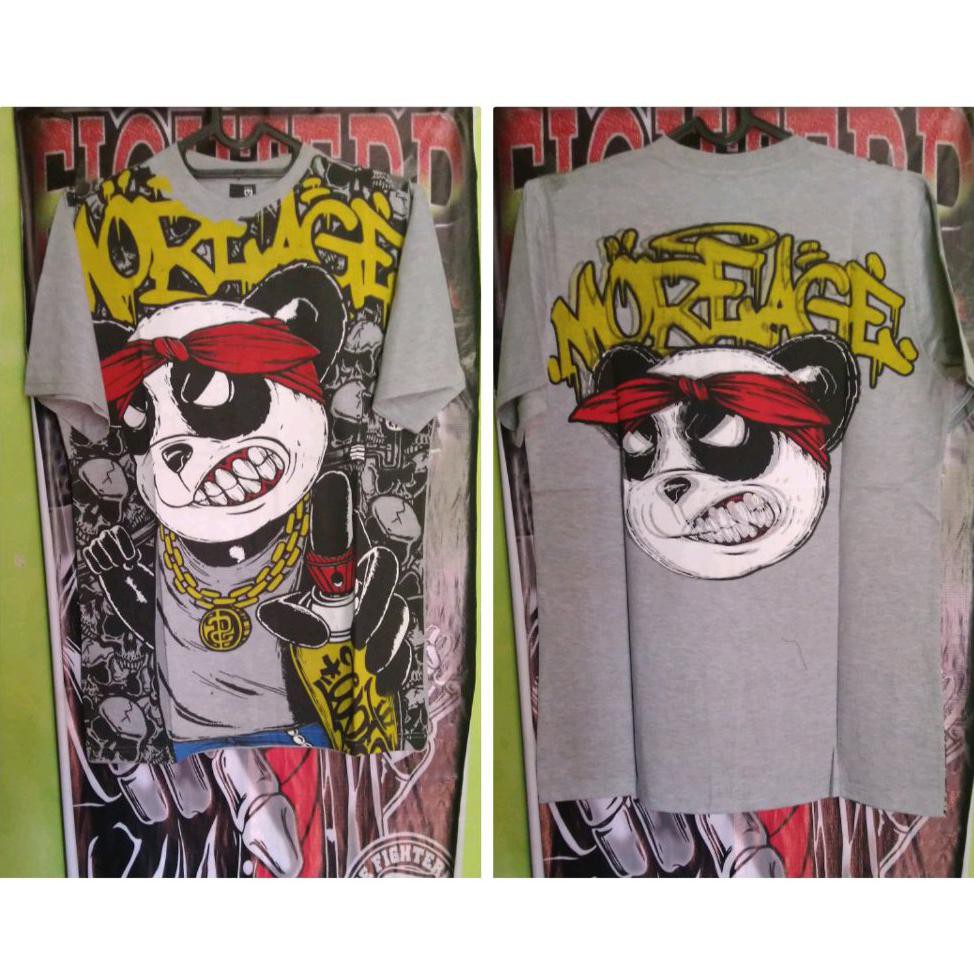 KAOS MUSIK HARDCORE MOTIF PANDA FULL SABLON HOMIES STYLE GANGSTA KAOS WARNA ABU FULL PRINT METAL M2