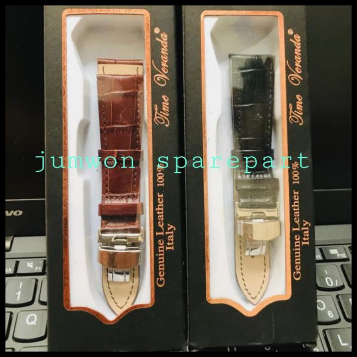 Strap Tali Jam Tangan Kulit Butterfly Strap Tali Veranda Original - Hitam, 20Mm