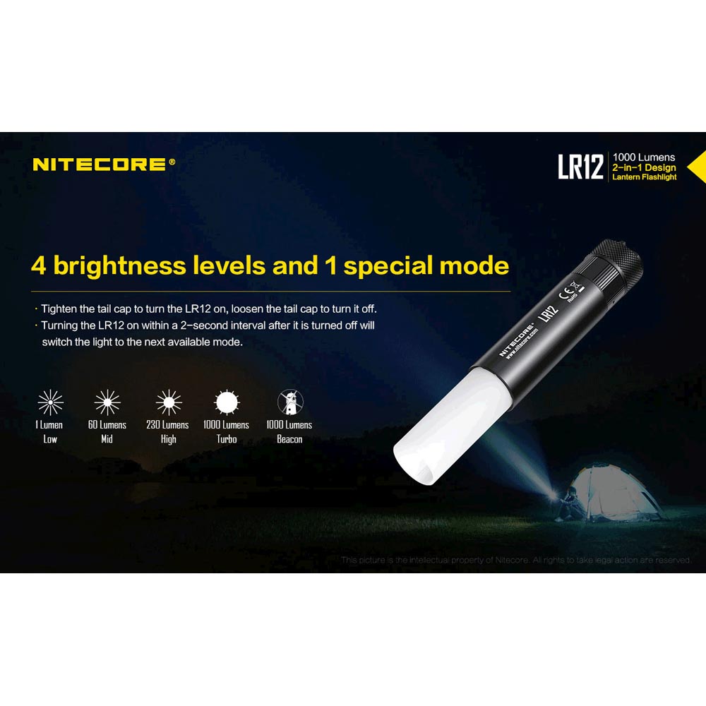 NITECORE Senter 2in1 Design Lipstick CREE XP-L HD V6 1000 Lumens - LR12 - Black