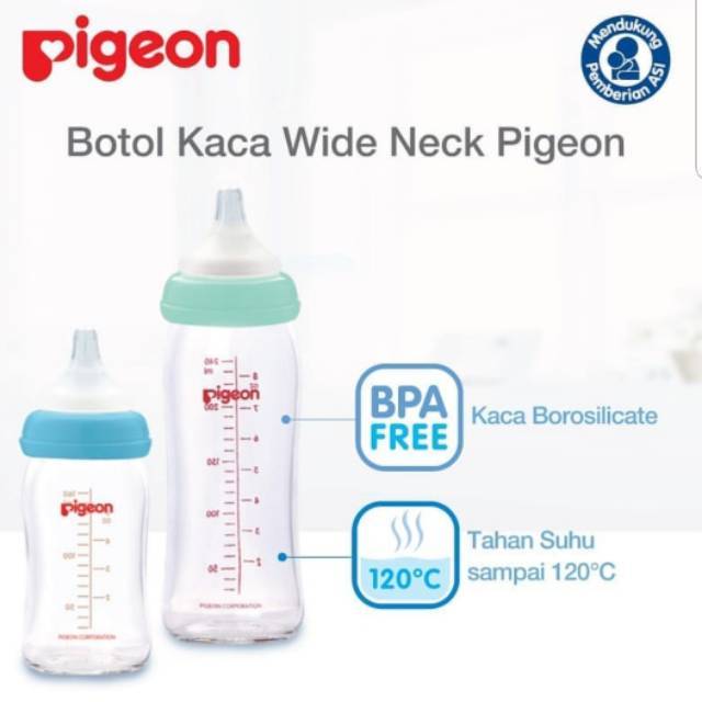 PIGEON Glass 160ml Botol Kaca Pigeon Peristaltic Plus wide neck 240ml / Botol susu kaca pigeon wideneck / Botol Susu Kaca Slimneck 120ml