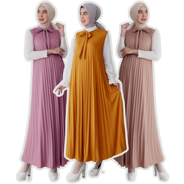 BAJU GAMIS WANITA GAMIS PLISKET GAMIS MAXY PLISKET PREMIUM MURAH - MUSTRAD