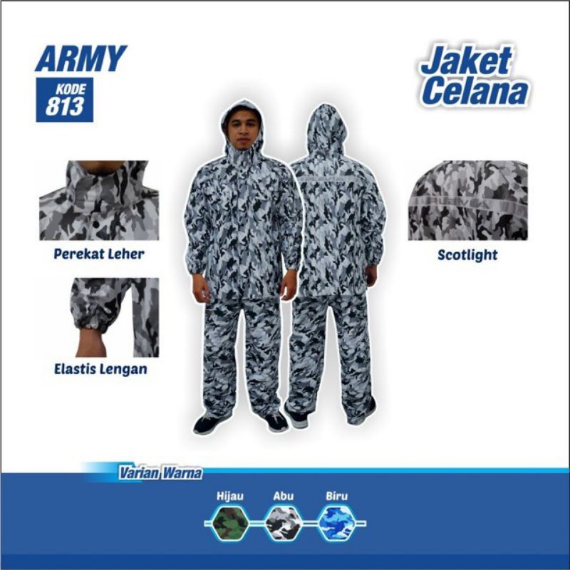 Jas Hujan Jaket Celana Army 813 Plevia Mantel Mantol Pria Wanita Baju Celana