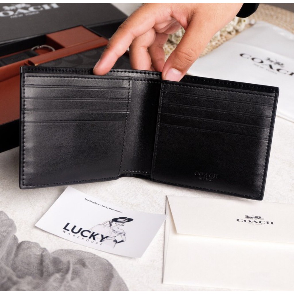 Coach Men 3 In 1 Signature Varsity Leather Wallet Midnight Navy