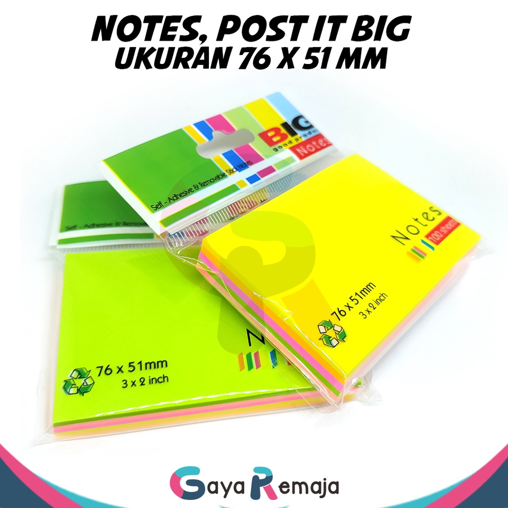 

Notes BIG | Memo Warna Warni | Sticky Notes Tempel | Post it 100 Sheets | sticky note | memo pad | cacatan kecil tempel