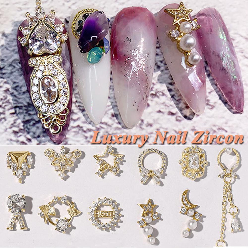 Mxbeauty Kuku Berlian Imitasi 3D Bunga Charms Diamonds Busur Logam Zirkon Kristal Liontin Rantai