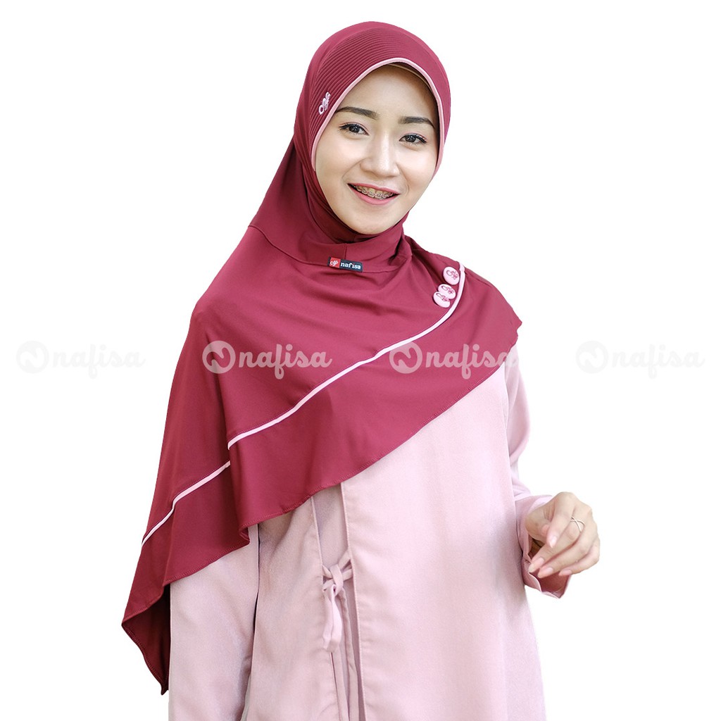 Jilbab Instan Bergo Nafisa Adelia | Hijab Instan Bergo Segitiga Samping Kerudung Premium Bergo Pet-Merah Hati