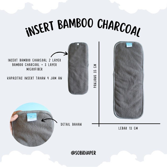 SOBI Snap Bamboo Charcoal Pocket Diaper Clodi Popok Kain Cuci Ulang