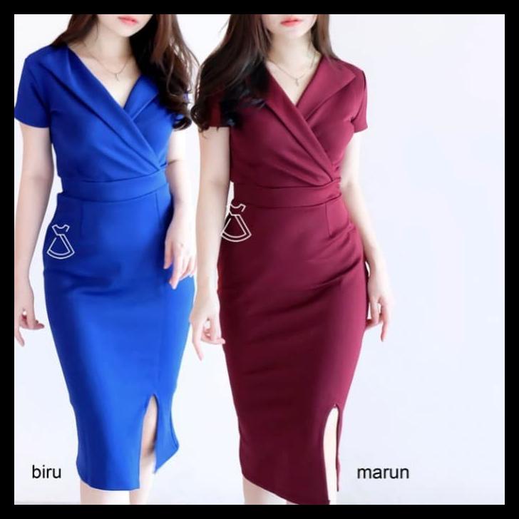 Harga Diskon Dress Wanita / Dress Pesta / Valery Dress / Bahan Scuba Premium Adem - Mustard, M