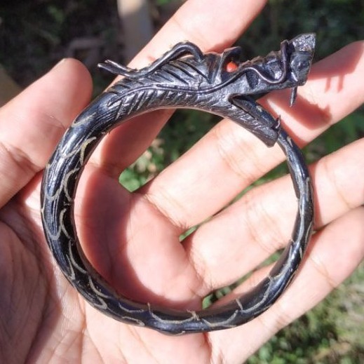 Gelang Akar Bahar - Aksesoris Gelang akar bahar hitam ukir Naga full sisik lentur bisa COD