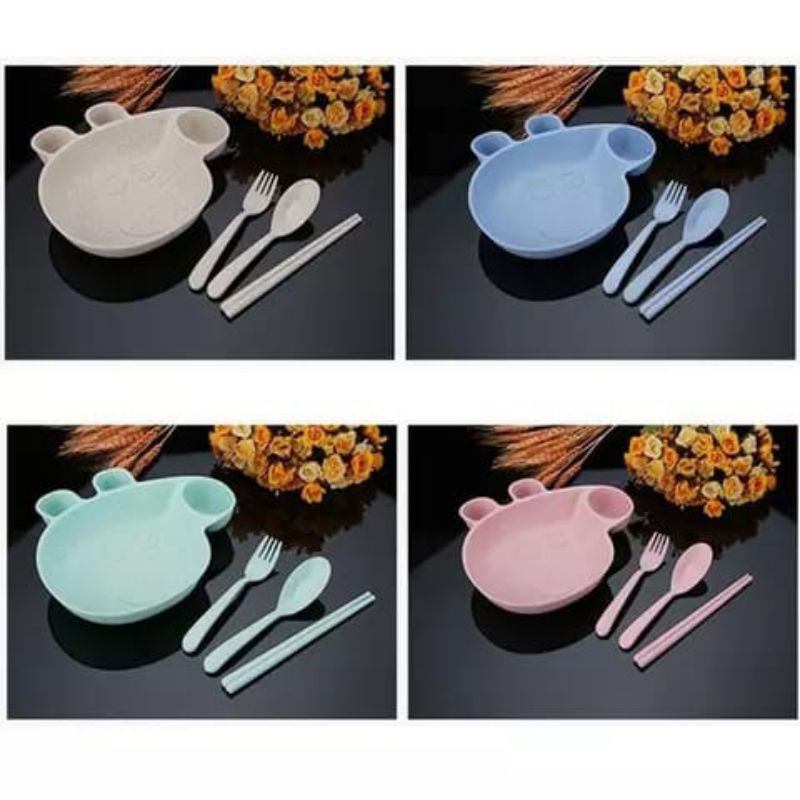 Piring Makan Set Anak Piggy Bahan Wheat Straw Food Grade / Tempat Makan Anak Bahan Jerami