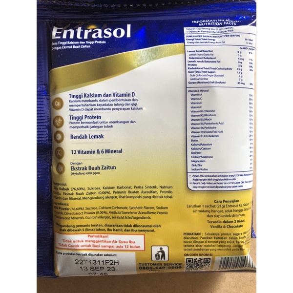 [PAKET 5 Sachet] ENTRASOL Susu Bubuk Sachet 21 gr