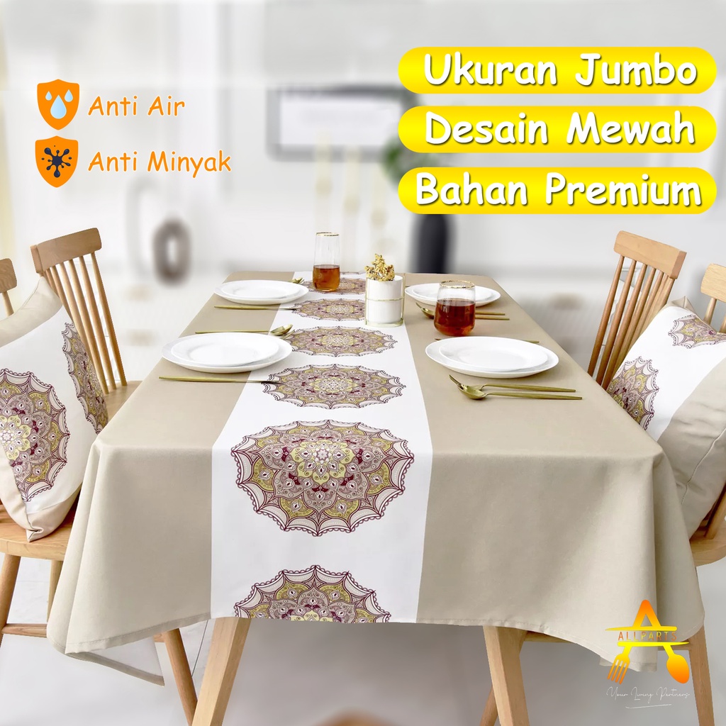 Taplak Meja Makan Modern Mewah Premium Waterproof Anti Air Minyak Jumbo 6 Kursi 180x140 Cm Dining Table Cloth Cover