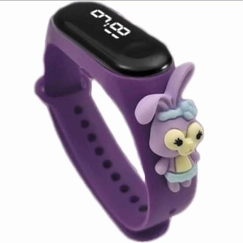 Jam tangan anak Elektronik LED display Tahan Air karakter motif kartun lucu  bahan rubber-Purple Rabbit