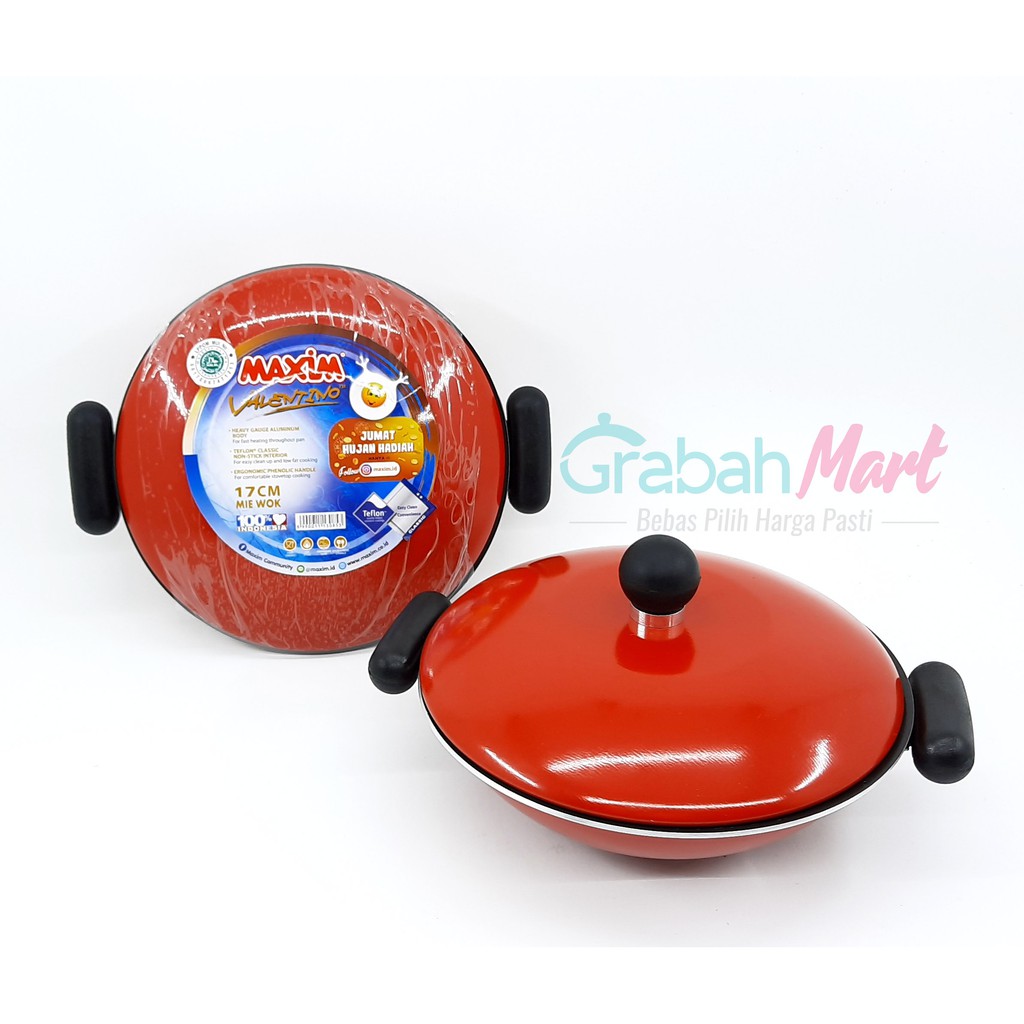 Maxim Valentino Mie Wok / Teflon Serabi 17CM + Tutup Aluminium