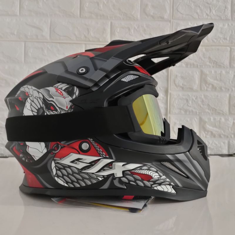 BAYAR DI TEMPAT Helm Cross GIX KING Black doff Red Bonus Kacamata goggle Ongkir 2kg