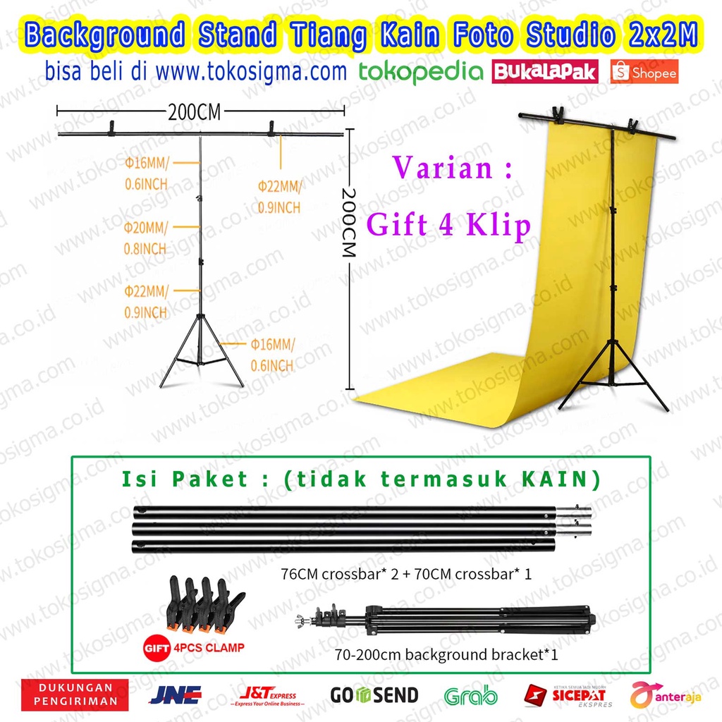 Backgroud 2x2 M T Stand Tripod Tiang Green Screen Backdrop Foto Studio