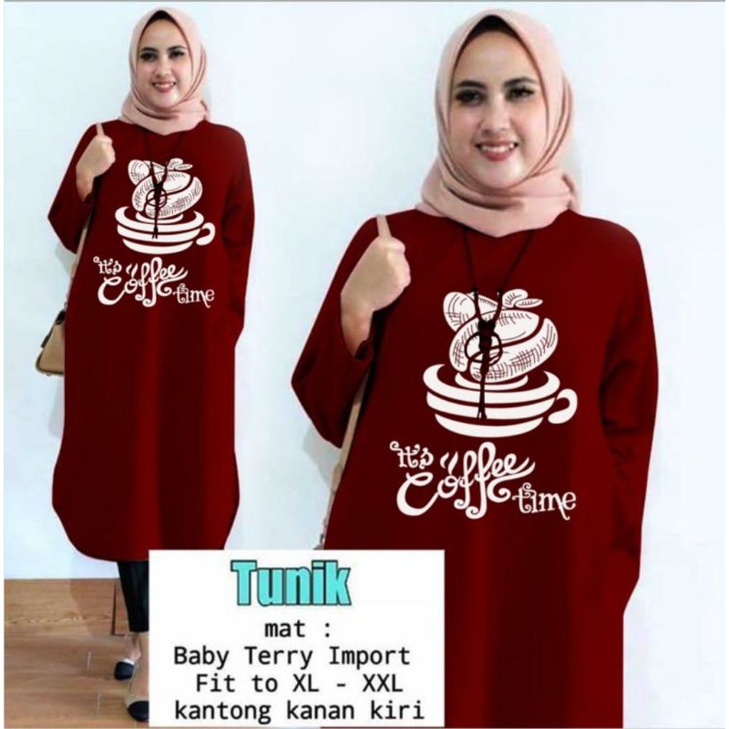 Tunik babyterry panjang coffe time