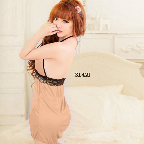 [BISA COD] GAUN MALAM BAJU TIDUR SEXY LINGERIE SEKSI NIGHTGOWN CREAM SL42I