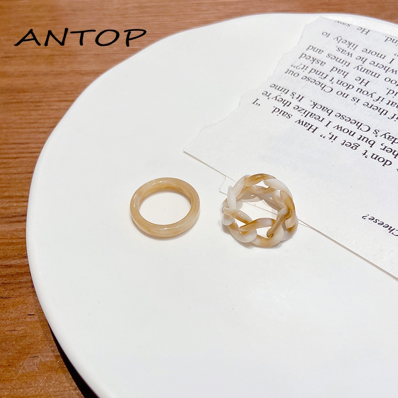 Retro Sederhana Berongga Resin Cincin Akrilik Rantai Kombinasi Cincin Set Untuk Wanita Perhiasan Aksesoris ANTOP