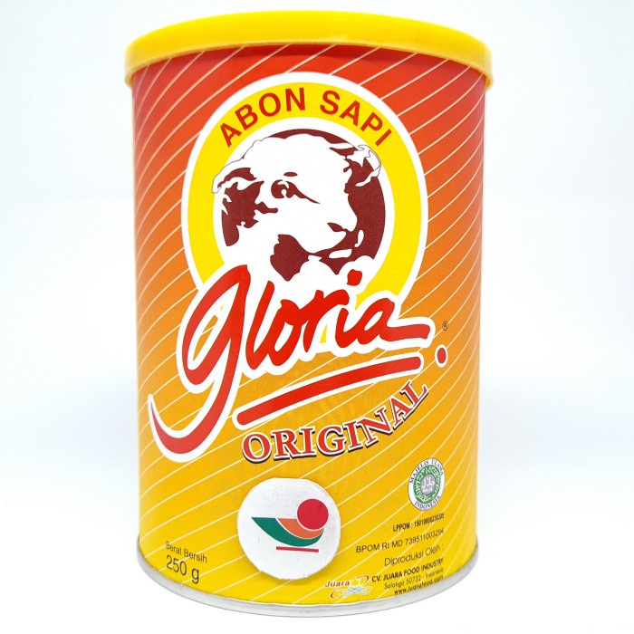 

GLORIA ABON SAPI KLG 250gr | KEMASAN KALENG ASLI SALATIGA ORI ORIGINAL PEDAS BAWANG AYAM