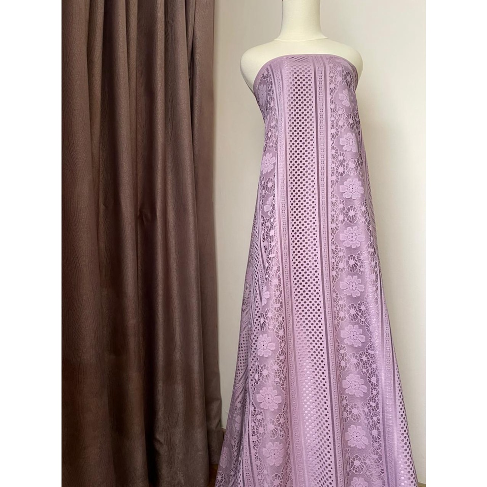 Bahan Kain Brokat Lace Vintage Royal Motif Bunga Warna Dusty Purple
