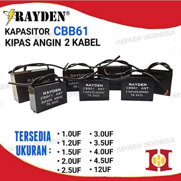 NEW Kapasitor Kipas Angin CBB61 1.5UF 2UF 2.5UF 3UF 3.5UF 4UF 4.5UF 12UF