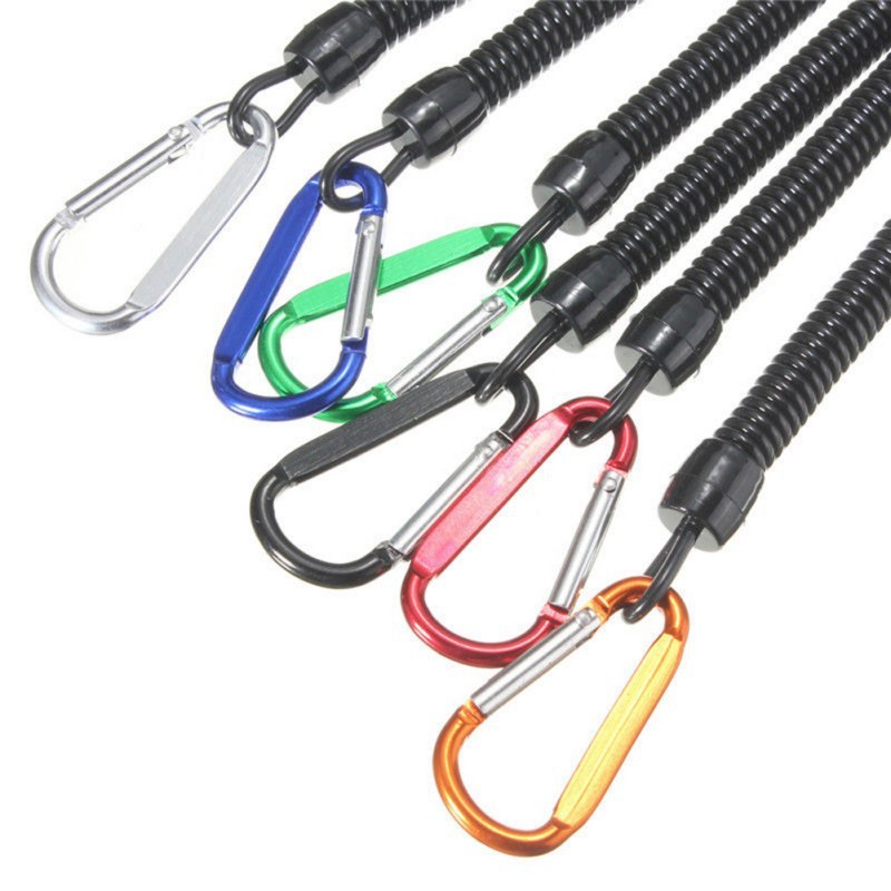 Fishing Lanyard Fishing Boating Ropes Safety Retractable Wire Steel Coiled Tether with Carabiner Fish Tools