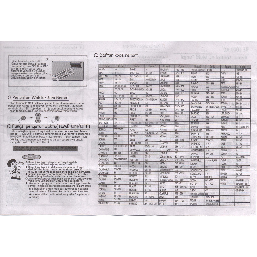 Remot / Remote AC Multi Universal 1000 in 1 untuk berbagai merk AC (panasoni, LG, Samsung, dll)