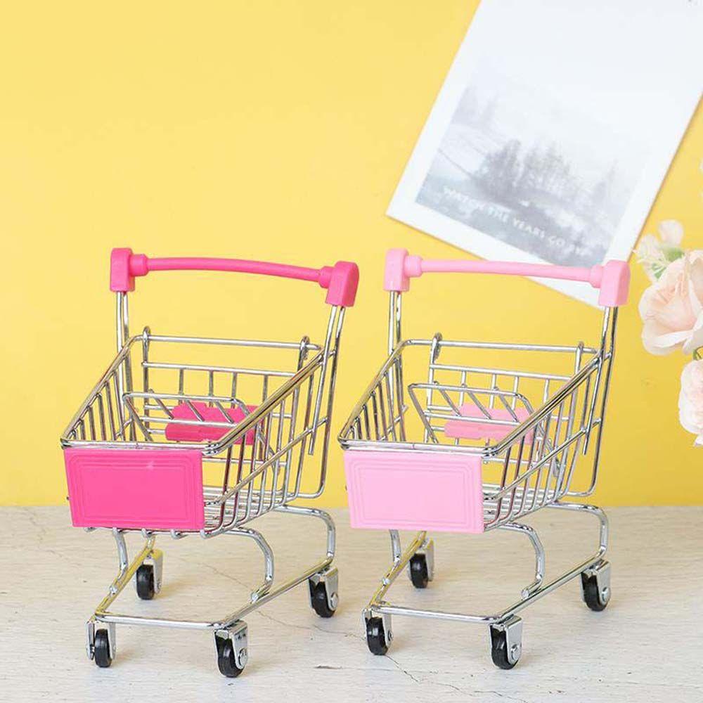 Mxbeauty Furniture Rumah Boneka Mini Anak Penyimpanan Mainan Keranjang Belanja Desktop Decor Pretend Play Toy Supermarket Handcart Trolley