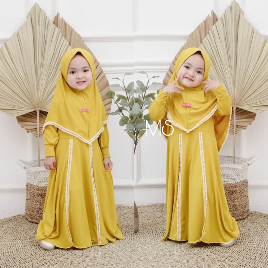 Baju Gamis Anak Perempuan Umur 4 - 6 Tahun Syari Bergo List Askara