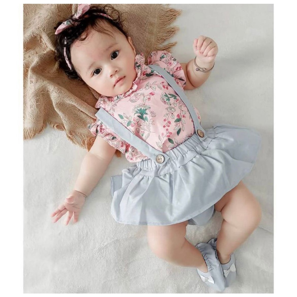 Jumper Baju Setelan Jumpsuit Bunga Bandana Sepatu Pergi Lucu Fashion Anak Bayi Perempuan Cewek AIKO / CLAIRE B / FLORIDA / AUDY CLARA GIANNA MICHA MICHELLE SIENA