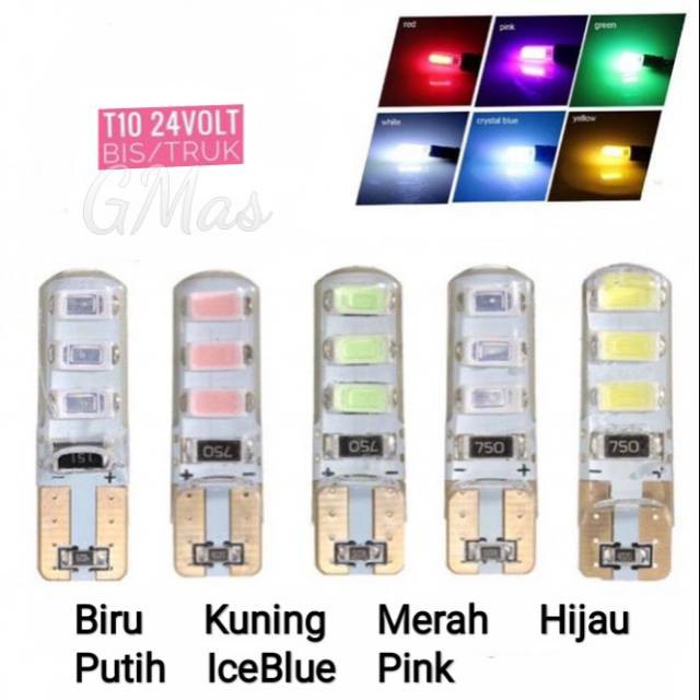 Lampu LED T10 JELLY WARNA WARNI 24V LAMPU SENJA SEIN ATRET SERBAGUNA PLAT TRUK UNIVERSAL NYALA DIAM TERANG AWET TAHAN LAMA SMD PUTIH MERAH HIJAU PINK KUNING BIRU ICY BLUE READY NYALA DIAM TERMURAH