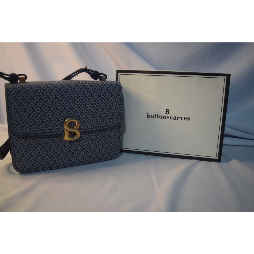AUDREY MONOGRAM BAG BLUE PRELOVED BUTTONSCARVES BARANG RARE