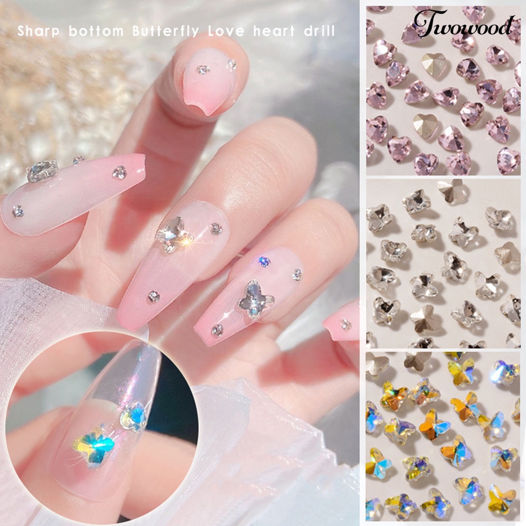 10 Pcs Ornamen Kuku Bentuk Hati 3D Aksen Kristal Imitasi Untuk Dekorasi Nail Art Charms