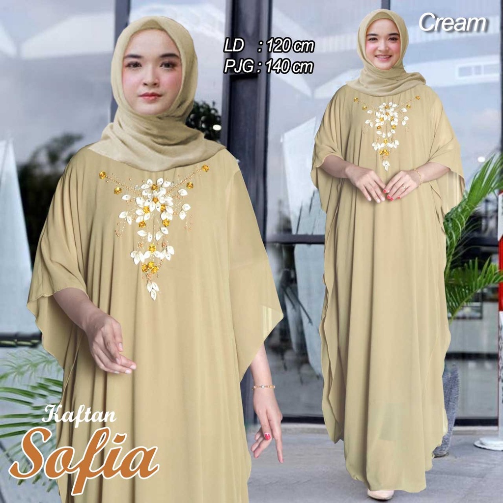 Funie Kaftan Sofia Bahan Ceruty Payet Bunga Jumbo All Size